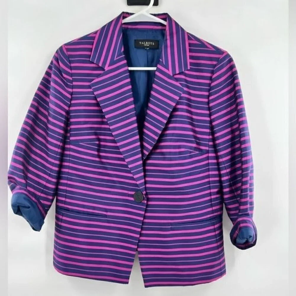 Talbots purple striped blazer jacket size M womens